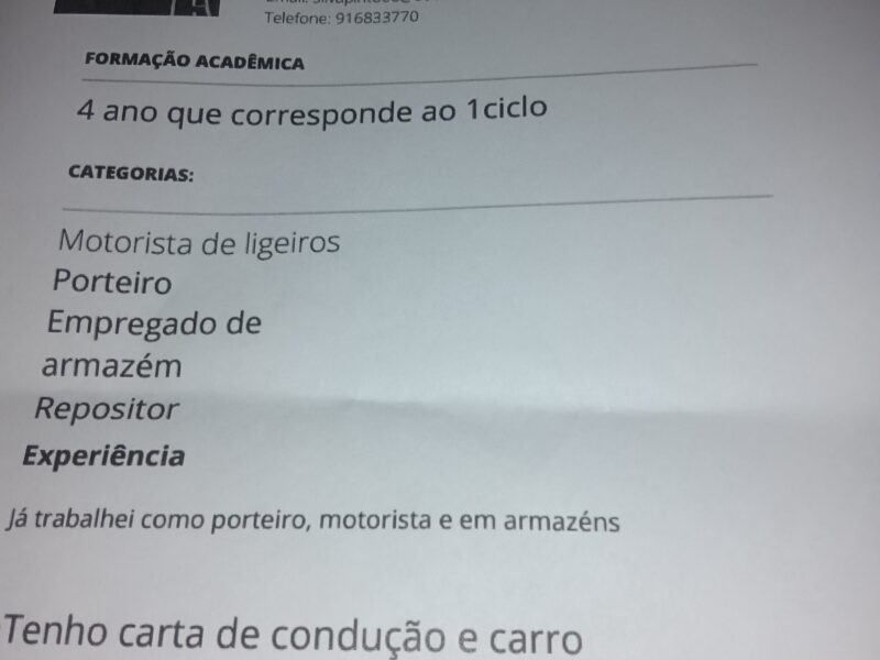 Motorista ou empregado de armazém